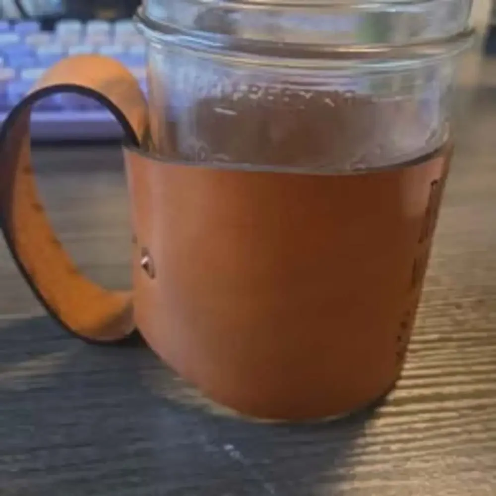 Bell Robertson Mason Jar Mug Leather Sleeve Barware - Like New